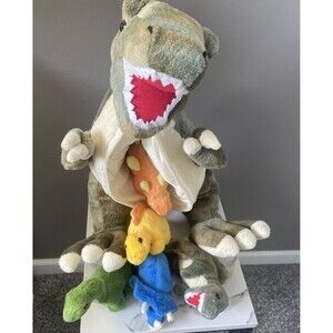 PREXTEX 15" T-Rex Dinosaur Stuffed Animal 5 Smaller Dinosaurs In Zipper Pouch